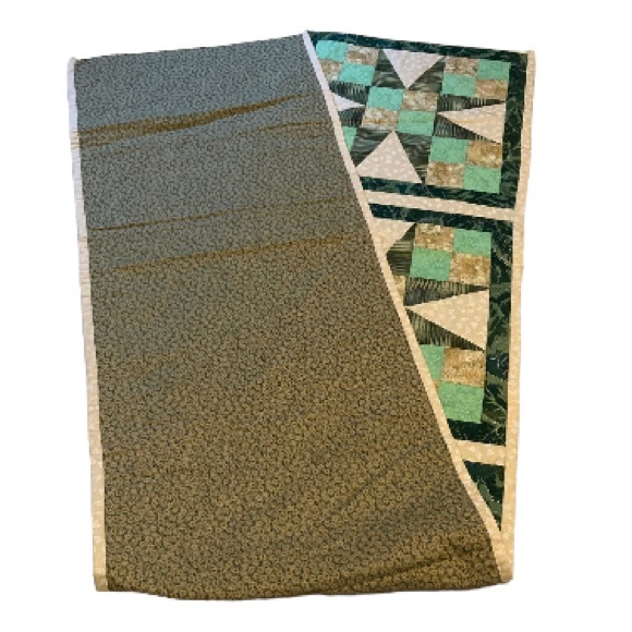 Quilted Table Runner Starburst Squares Green, Gold, Cream, Brown NEW! 74” x 15” - Picture 3 of 7